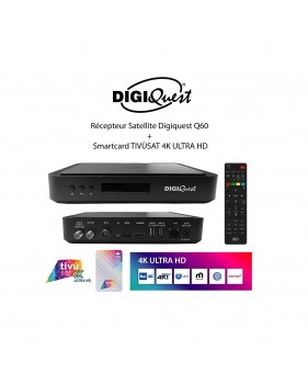 Pack TIVÙSAT HD Récepteur Satellite Digiquest Q60 + Carte Smartcard TIVÙSAT 4K ULTRA HD