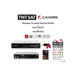 Pack Décodeur TV Cahors Teox HD TNTSAT + Carte TNTSAT + clé USB 64Go
