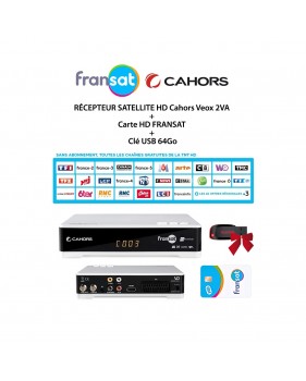Pack Récepteur Satellite HD Cahors Veox 2VA + Carte HD FRANSAT + Clé USB 64Go