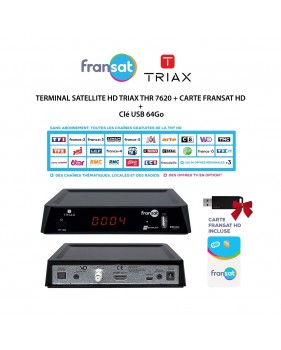 Pack Récepteur Décodeur Terminal Satellite HD TRIAX THR 7620 + Carte FRANSAT HD + Clé USB 64Go