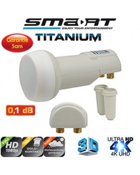 LNB Twin 0,1 dB Smart Titanium Eco - Compatible HDTV 3D et 4K - 40mm - Contact plaqué or - 5 ans de garantie