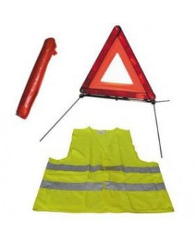Kit de gilet de sécurité jaune fluo 2 bandes avec triangle de pré-signalisation