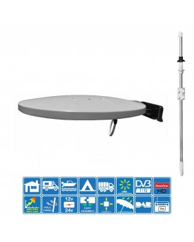 Kit Antenne Omnidirectionnelle UHF FM DAB TV Helio-Mobil 44dB 4k + Mât Transversal