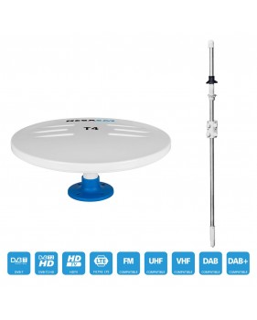 Kit Antenne Extérieur Omnidirectionnelle DVB-T T4 33dB 5/12V + Mât Transversal 160cm - pour Camping Car Camion Voiture Bateau