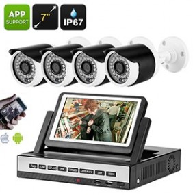 Kit 4 caméras filaire 720p+ Enregistreur DVR - 4 canaux avec écran LCD 7"