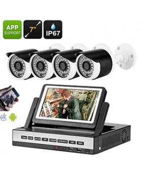 Kit 4 caméras filaire 720p+ Enregistreur DVR - 4 canaux avec écran LCD 7"