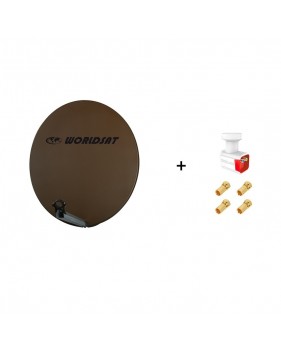 Antenne Parabole Fibre SMC 85 cm Marron WORLDSAT + LNB Twin 0,1 dB Full HD 1080p 4K Ultra HD + 4 Fiches F Or - Visserie en Inox