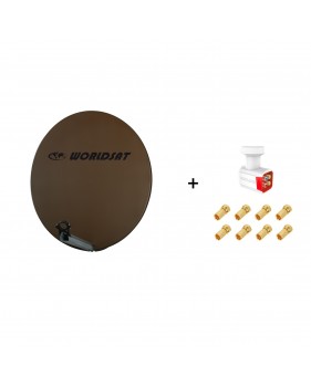 Antenne Parabole Fibre SMC 85 cm Marron WORLDSAT + LNB Quad 0,1 dB Full HD 1080p 4K Ultra HD + 8 Fiches F Or - Visserie en Inox