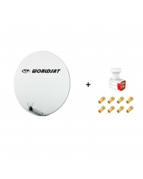 Antenne Parabole Fibre SMC 85 cm Beige WORLDSAT + LNB Quad 0,1 dB Full HD 1080p 4K Ultra HD + 8 Fiches F Or - Visserie en Inox