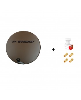 Antenne Parabole Fibre SMC 75 cm Marron WORLDSAT + LNB Twin 0,1 dB Full HD 1080p 4K Ultra HD + 4 Fiches F Or - Visserie en Inox