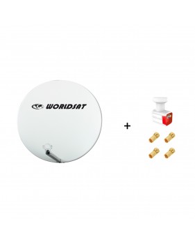 Antenne Parabole Fibre SMC 75 cm Beige WORLDSAT + LNB Twin 0,1 dB Full HD 1080p 4K Ultra HD + 4 Fiches F Or - Visserie en Inox