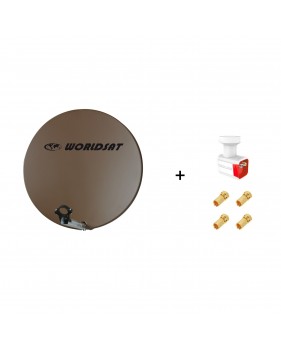 Antenne Parabole Fibre SMC 60 cm Marron WORLDSAT + LNB Twin 0,1 dB Full HD 1080p 4K Ultra HD + 4 Fiches F Or - Visserie en Inox