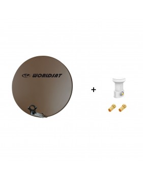Antenne Parabole Fibre SMC 60 cm Marron WORLDSAT + LNB Single 0,1 dB Full HD 1080p 4K Ultra HD + 2 Fiches F Or