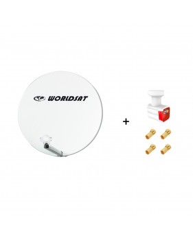 Antenne Parabole Fibre SMC 60 cm Beige WORLDSAT + LNB Twin 0,1 dB Full HD 1080p 4K Ultra HD + 4 Fiches F Or - Visserie en Inox