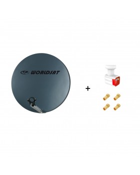 Antenne Parabole Fibre SMC 60 cm Anthracite WORLDSAT  LNB Twin 0,1 dB Full HD 1080p 4K Ultra HD  4 Fiches F Or  Visserie en Inox