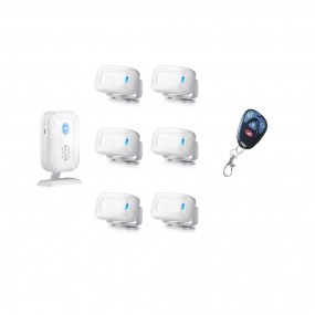 Pack 6 Capteurs de mouvement + Récepteur + Télécommande - Alarme de sécurité, carillon de sonnette sans fil intelligente, 4 LED