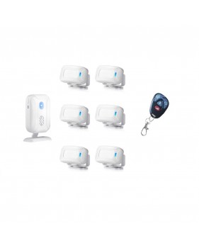 Pack 6 Capteurs de mouvement + Récepteur + Télécommande - Alarme de sécurité, carillon de sonnette sans fil intelligente, 4 LED
