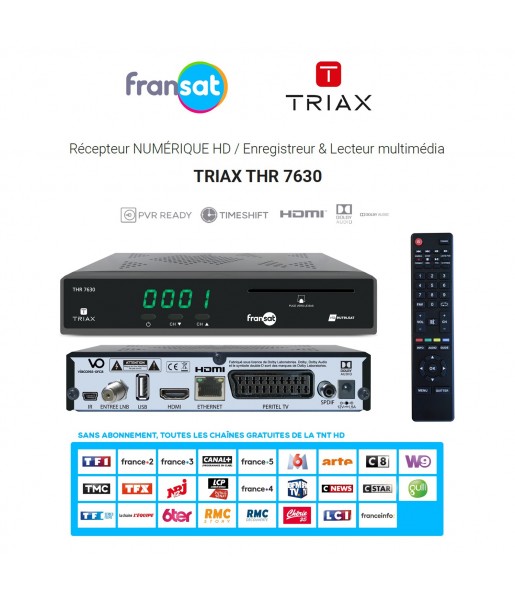 Terminal Décodeur Récepteur Numérique HD FRANSAT TRIAX THR 7630 - Carte FRANSAT Incluse, Enregistreur Lecteur multimédia