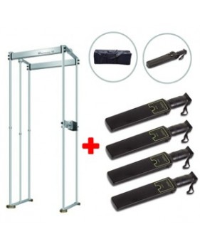 Location pack: portique détecteur métaux avec sac + 4 Détecteurs de métaux portable pour fouille avec housses / 1jour