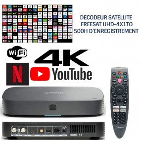 Décodeur satellite HD FREESAT UHD-4X1To 200 chaînes sat anglaises, chaînes anglaises HD,sans abonnement, 500h enregistrement