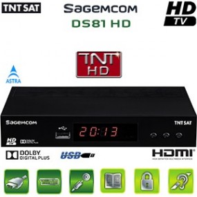 Sagem DS 81 HD - Terminal numérique TNTSAT HD avec carte Viaccess TNTSAT (Valable 4 ans) sur Astra 19.2° + Cordon HDMI offert