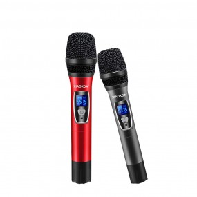 Paire microphone Karaoké Sans Fil UHF Double Canal Portatif Cardioïde Faible Distorsion, Récepteur Rechargeable 80m 1800mAh
