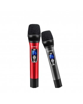 Paire microphone Karaoké Sans Fil UHF Double Canal Portatif Cardioïde Faible Distorsion, Récepteur Rechargeable 80m 1800mAh