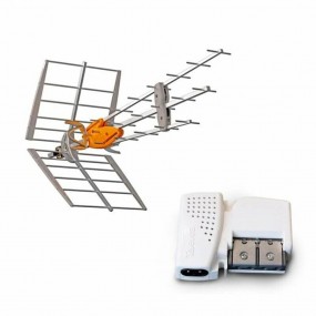 Pack Antenne TNT TELEVES DAT HD BOSS UHF Gain 42dB + amplificateur compact 2 sorties 560542