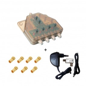 Amplificateur TNT UHF, Distributeur Télé alimenté 1 entrée 4 sorties + Alimentation 12 V 50 mA