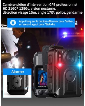 Caméra-piéton d'intervention GPS professionnel HD 2160P 128Go