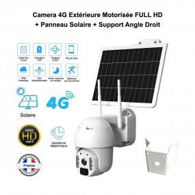 Camera 4G extérieur motorisée FULL HD solaire  vision 92° IR  nano SIM 300Mo  support angle droit - Micro & Haut Parleur Intégré