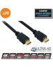 Lot de 20 Cordons HDMI mâle/mâle - Norme 2.0 HighSpeed - Plaqué or - Ultra HD 2K/4K - 1 m