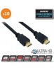 Lot de 10 Cordons HDMI mâle/mâle - Norme 2.0 HighSpeed - Plaqué or - Ultra HD 2K/4K - 1 m
