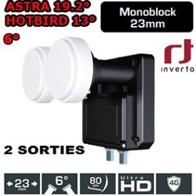 LNB Monobloc 6° Twin 0.2dB - 23mm - Inverto black - Compatible HDTV - 5 ans de garantie