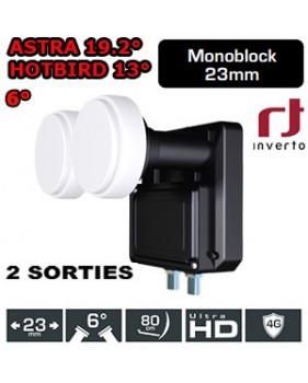 LNB Monobloc 6° Twin 0.2dB - 23mm - Inverto black - Compatible HDTV - 5 ans de garantie