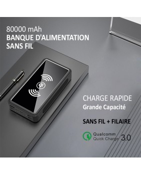 Batterie externe solaire Sans fil Induction, 80000mAh, pour l'extérieur, 4 USB, Charge rapide