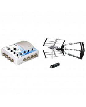 Antenne d'extérieure Trinappe 26dB UHF Metronic 415044 Filtre 4G intégré + Amplificateur TV TNT Intérieur 8 sorties Blanc 372018