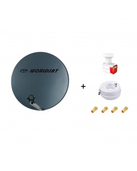 Antenne Parabole Fibre SMC 60cm Anthracite WORLDSAT + LNB Twin