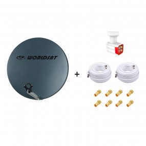 Antenne Parabole Fibre SMC 60cm Anthracite WORLDSAT + LNB Quad