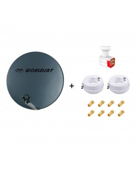 Antenne Parabole Fibre SMC 60cm Anthracite WORLDSAT + LNB Quad