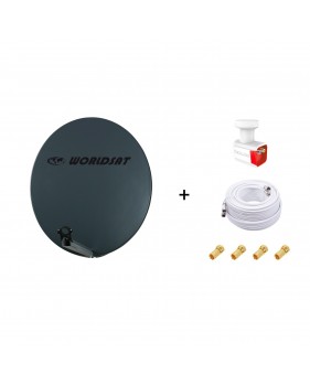 Antenne Parabole Fibre SMC 85 cm Anthracite WORLDSAT  LNB Twin 0,1dB HD 4K  Câble Coax Twin 25m  4 Fiches F Or  Visserie en Inox