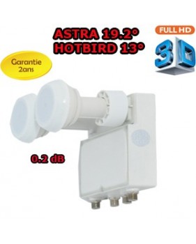 LNB Monobloc 6.2° Quad 0.2dB GT-SAT - Compatible HDTV 3D