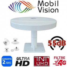 Kit Antenne HD Omnidirectionnelle TNT Terrestre Omnivision + Lot de 4 socles à ventouses