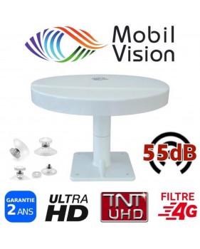 Kit Antenne HD Omnidirectionnelle TNT Terrestre Omnivision + Lot de 4 socles à ventouses