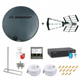 Kit Parabole Fibre 75cm + Antenne TNT + Support Toit + LNB Quad