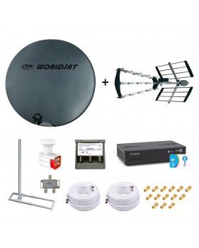 Kit Parabole Fibre 75cm + Antenne TNT + Support Toit + LNB Quad