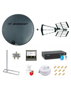 Kit Parabole Fibre 75cm + Antenne TNT + Support Toit + LNB Twin