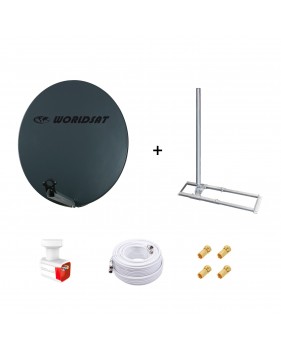 Kit Antenne Parabole Fibre 85 cm Anthracite + Support de Chevron Toit 1m + LNB Twin HD 4K + Câble Coax 25m Twin + 4 Fiches F Or