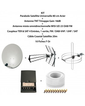 Kit Parabole SAT 80cm+Antenne TNT+Antenne Omn