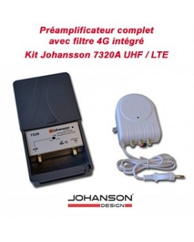 Kit Préamplificateur 1 TER UHF 25 à 35 dB réglable - filtre LTE 4G - avec alimentation - JOHANSSON